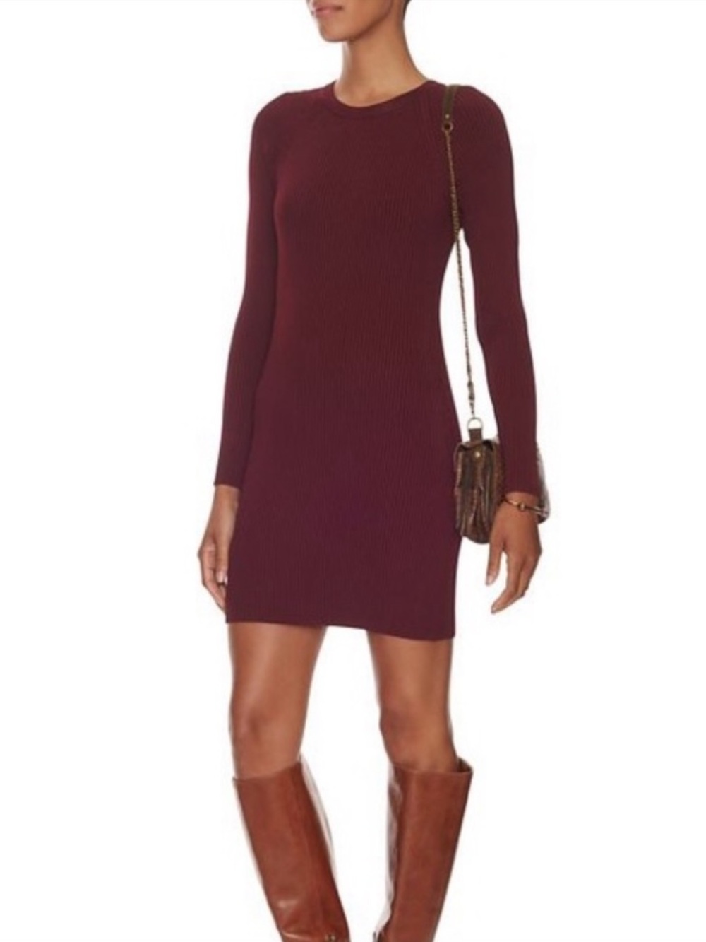 A.L.C. Nick Ribbed Long Sleeve Dress Merlot Red Size Large Bodycon
